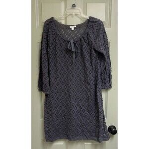 GARNET HILL Swim Cover Up Tunic Dress Women 8 Gray Lace Tie 3/4 Sleeve Beach